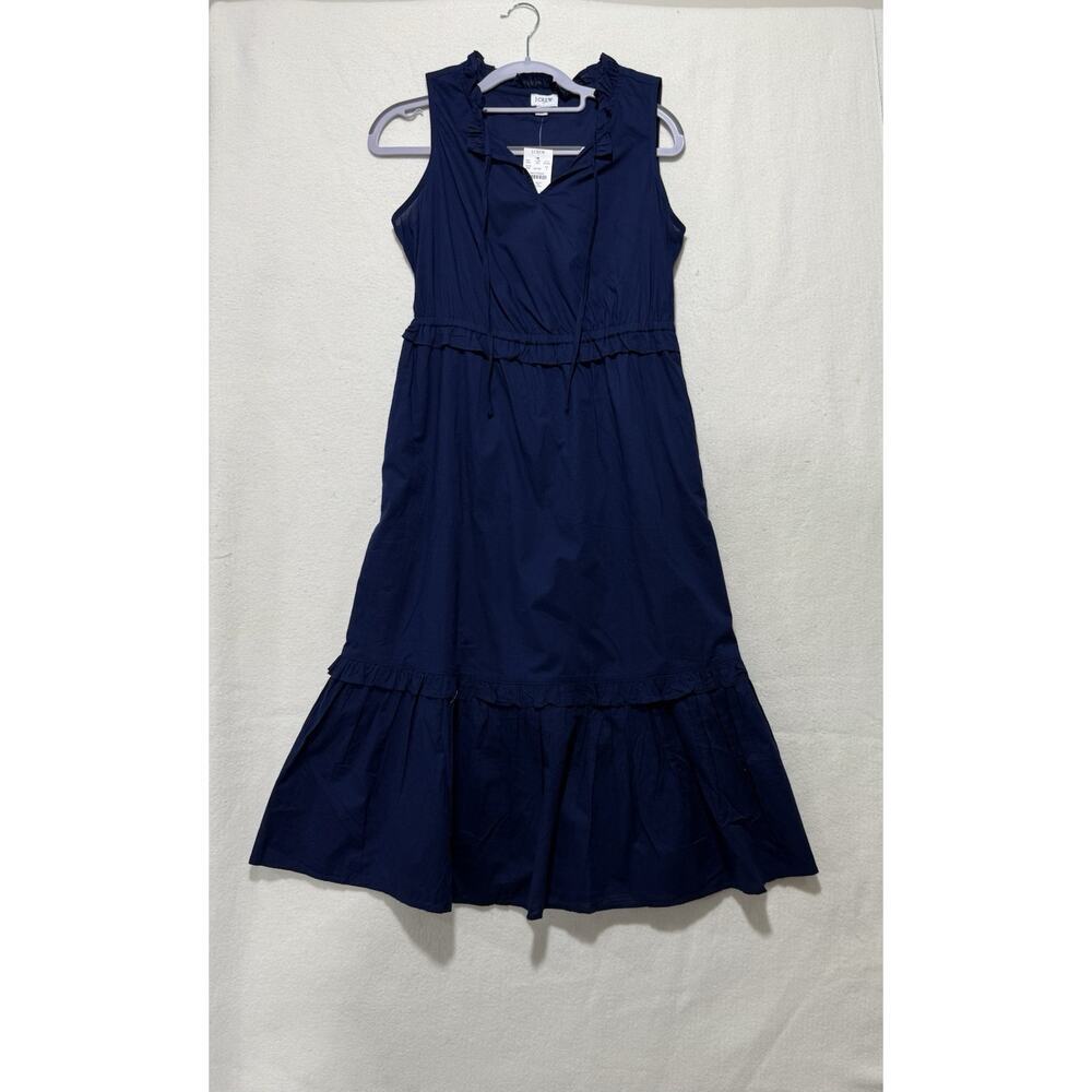 J.Crew Factory Midi Dress Size 4 Navy Tiered Fit & Flare NWT Tie-Neck Sleeveless - Picture 11 of 15